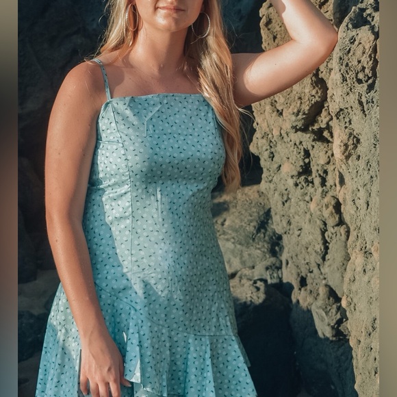 Green Ditsy Daisy Spaghetti Strap Mini Dress Size Large - Picture 13 of 16